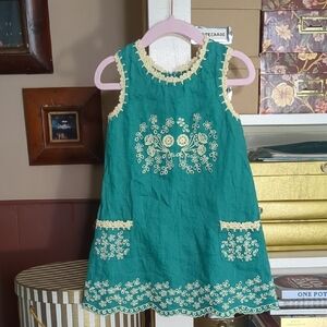 Tocca Green Sleeveless Floral Eyelet Linen Sundress with Crew Neck Size 2
